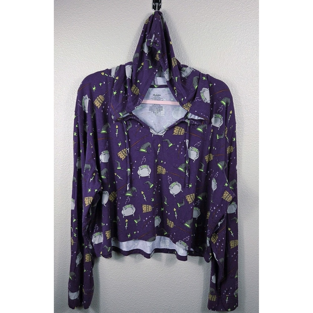 MeUndies Women's 3X Purple Witch Print MicroModal Crop Hoodie Halloween